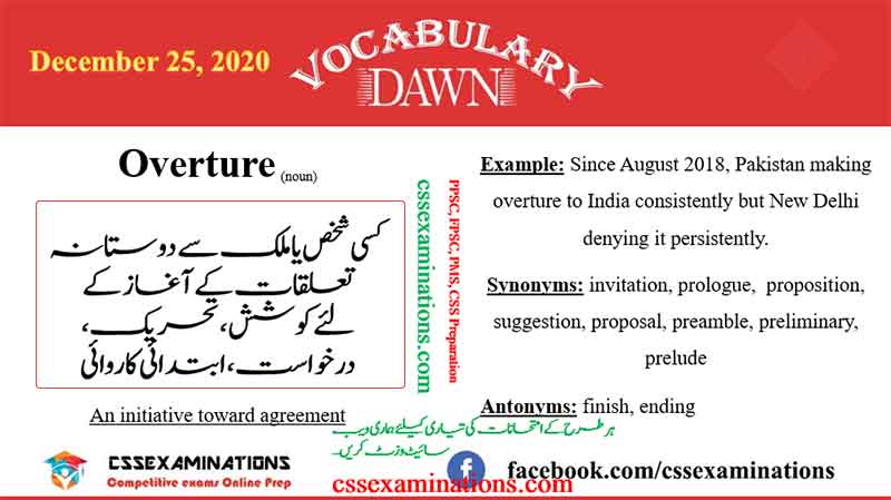 Dawn Vocabulary 25 December 2020 with Urdu Meaning