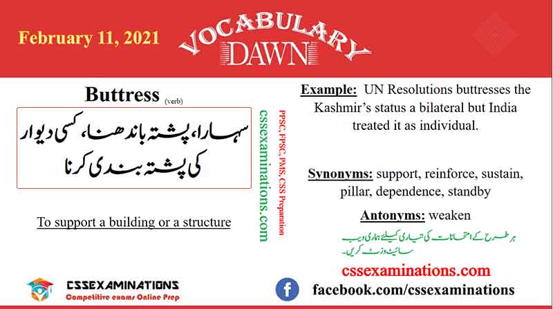 Dawn Vocabulary 11 February 2021 with Urdu Meaning